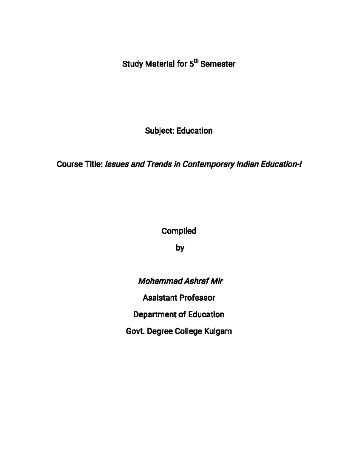 Education 5thsem 1 - BG 5th sem part 1 - Study Material for 5 th ...