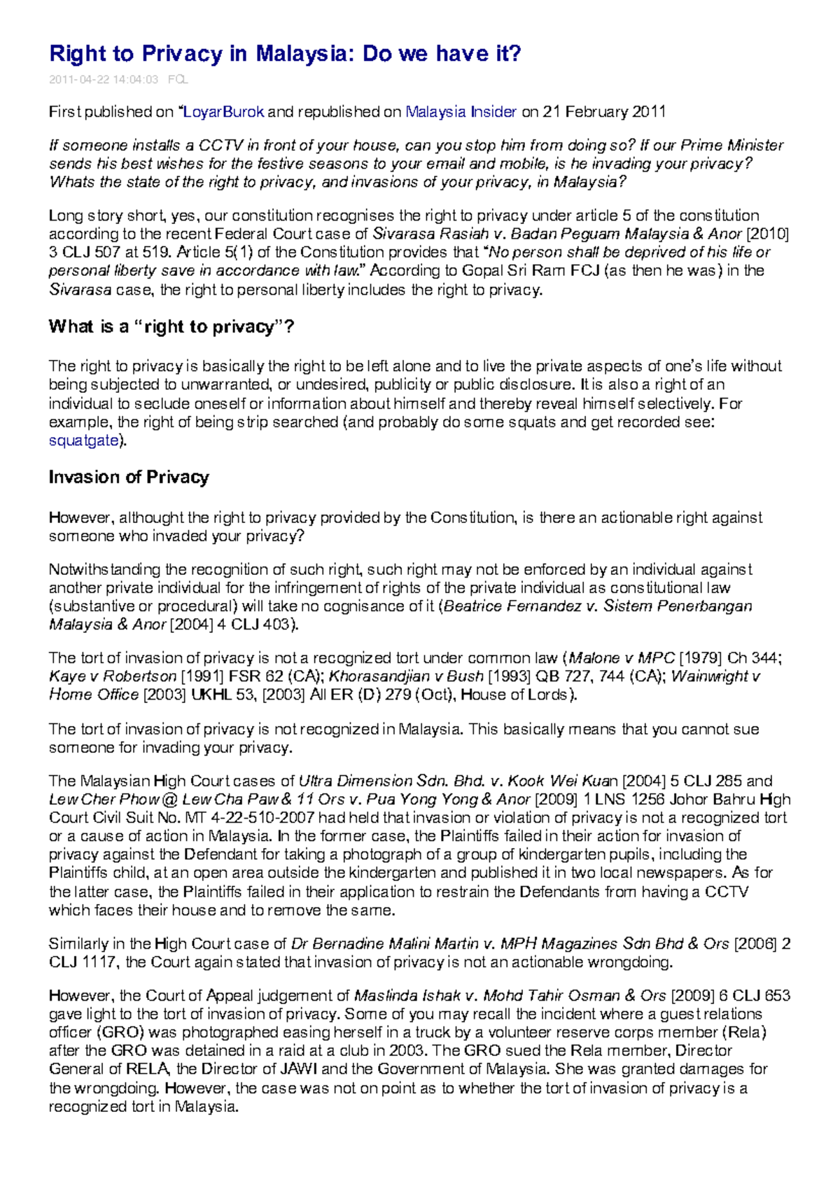 005 Foong Cheng Leong - Invasion of Privacy Do We Have It - Right to ...