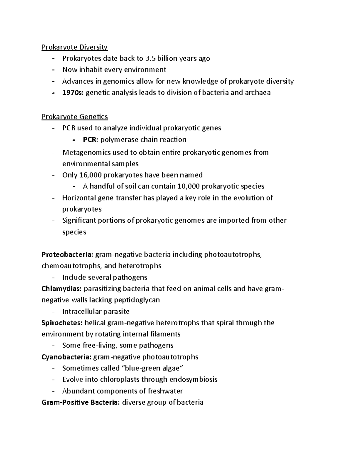 Biol 141 - Lecture Notes - Prokaryote Diversity - Prokaryote Diversity ...