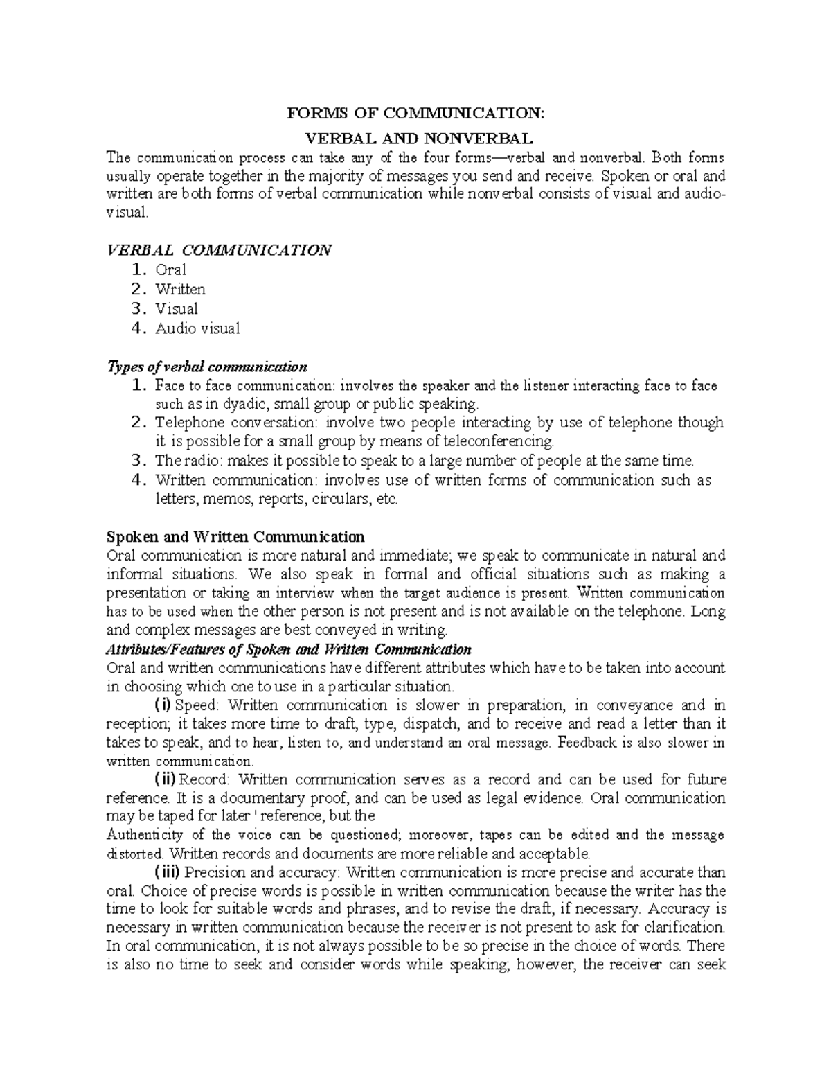Forms OF Communication - FORMS OF COMMUNICATION: VERBAL AND NONVERBAL ...