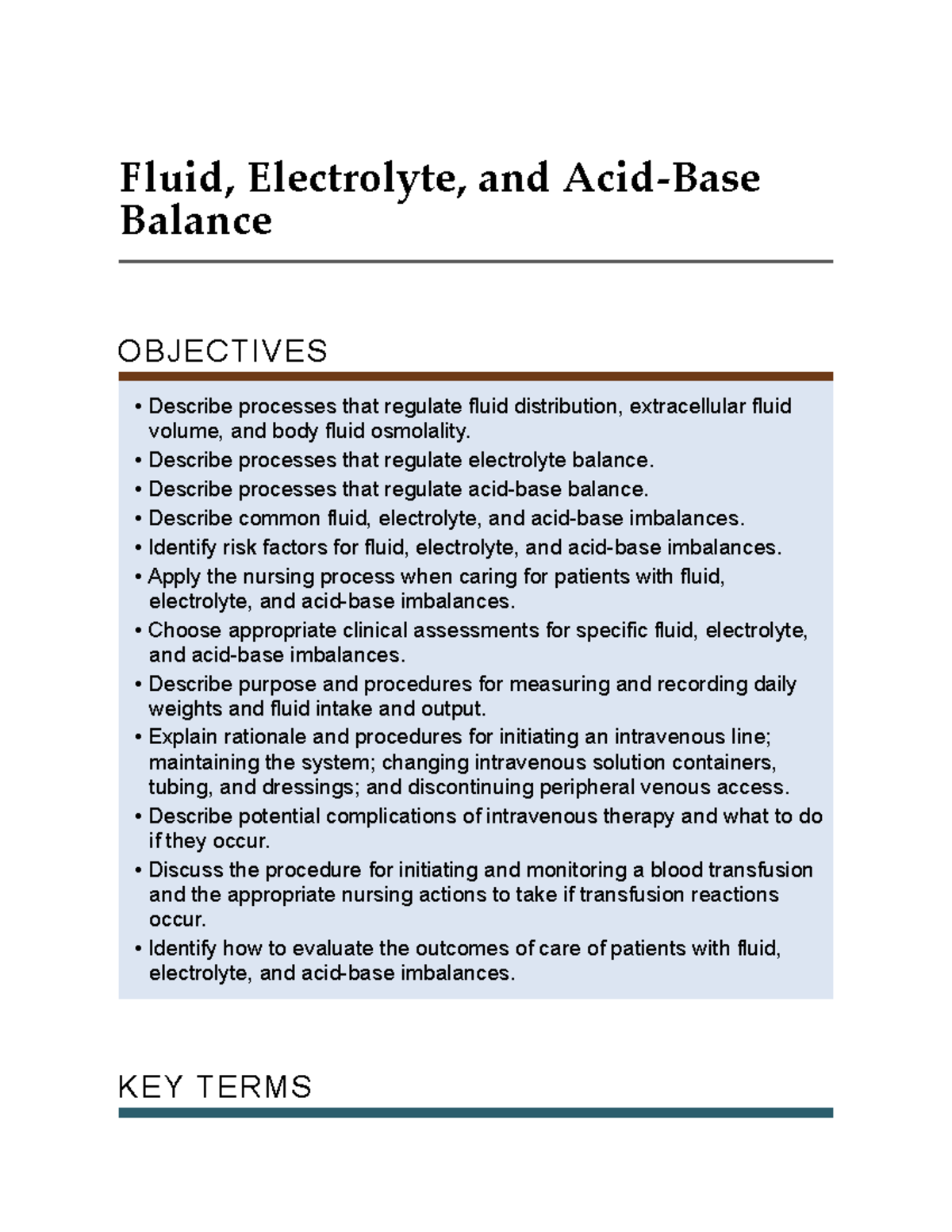 Fundamentals Of Nursing - Ch. 42 Fluid, Electrolyte, And Acid-Base ...