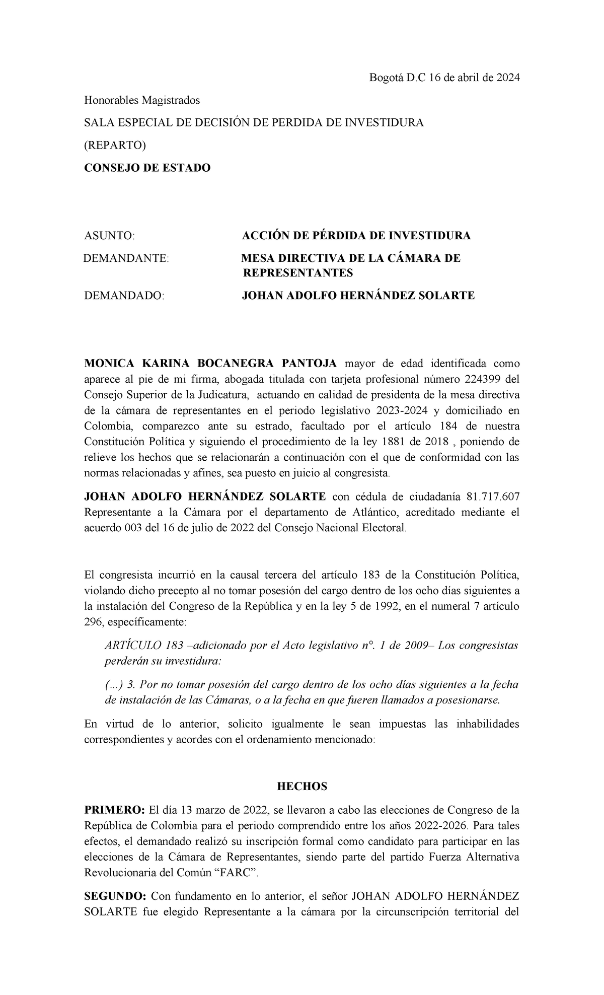 Demanda de périda de investidura - Derecho Procesal Administrativo ...
