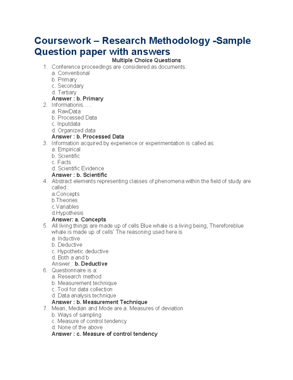 Coursework RM - sample - Coursework – Research Methodology -Sample ...