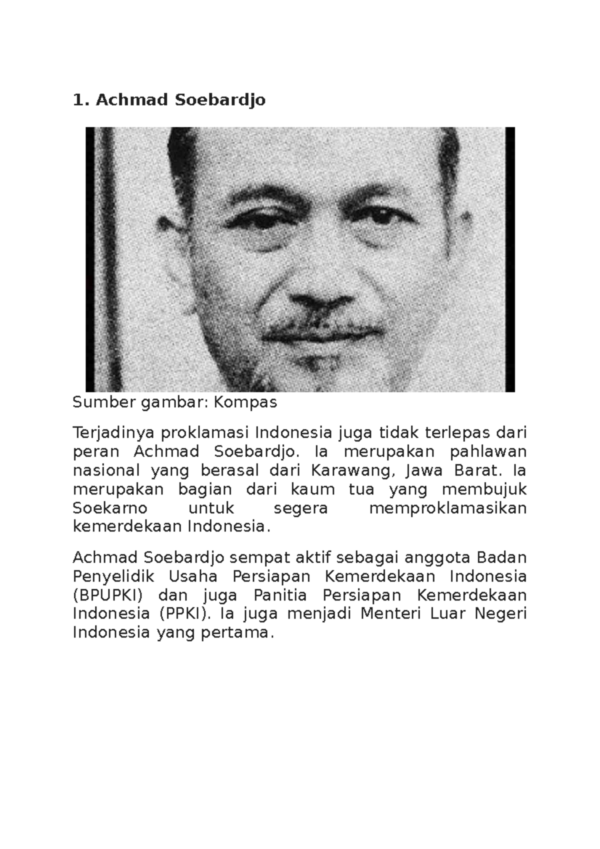 1 Artikel 1 Achmad Soebardjo Sumber Gambar Kompas Terjadinya