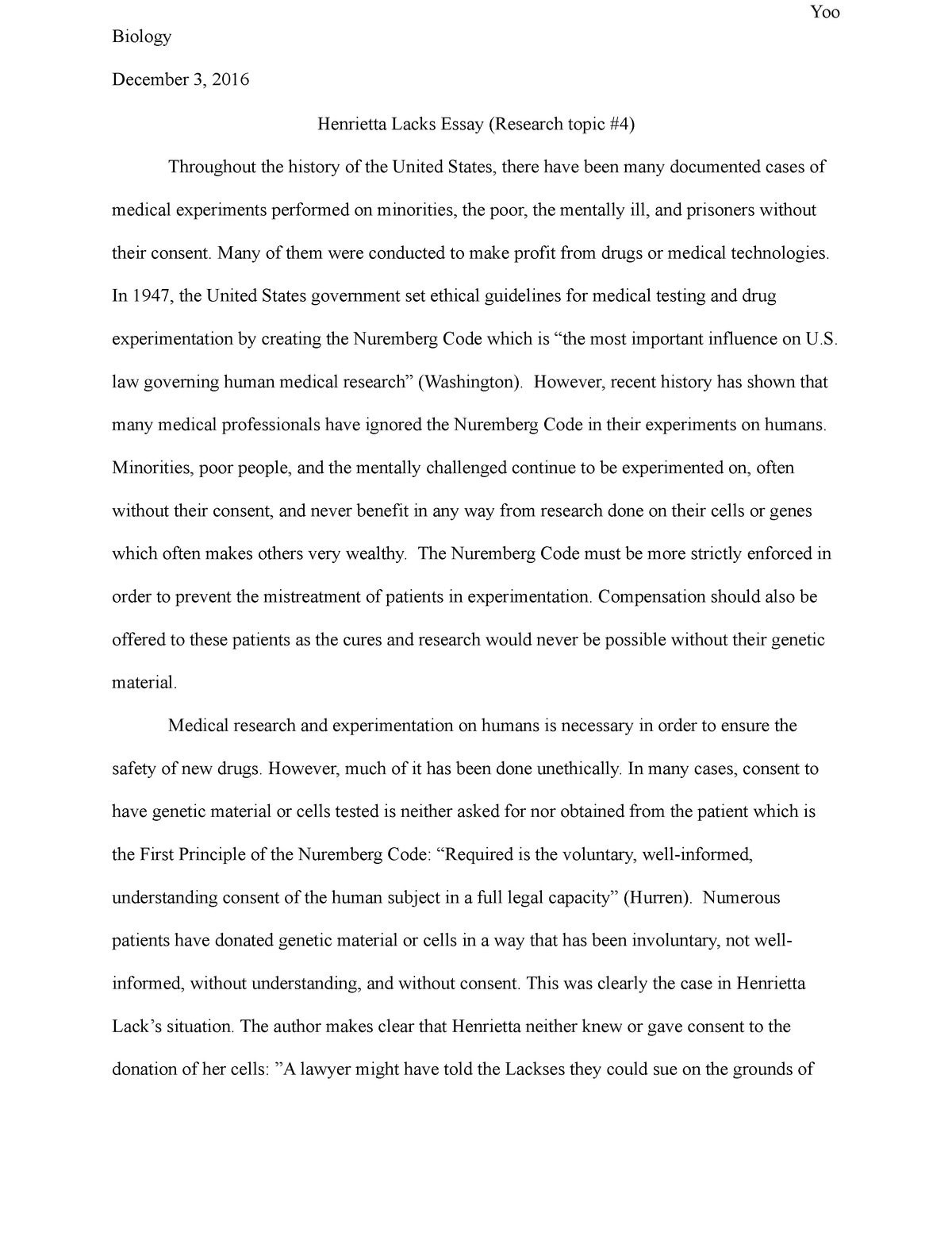 the immortal life of henrietta lacks ethical issues essay