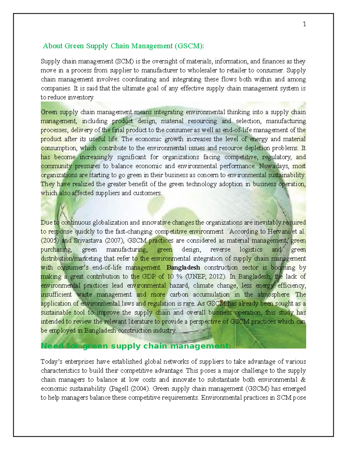 literature review of green supply chain management