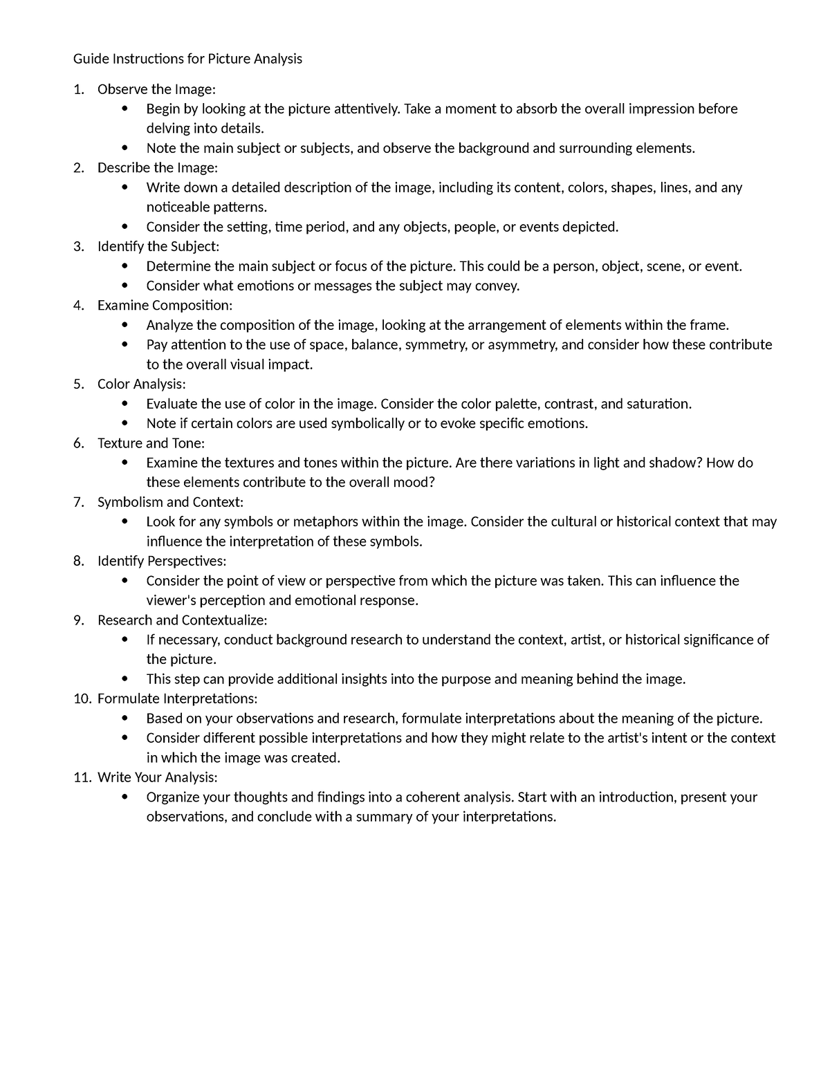 Guide Instructions for Picture Analysis - Guide Instructions for ...