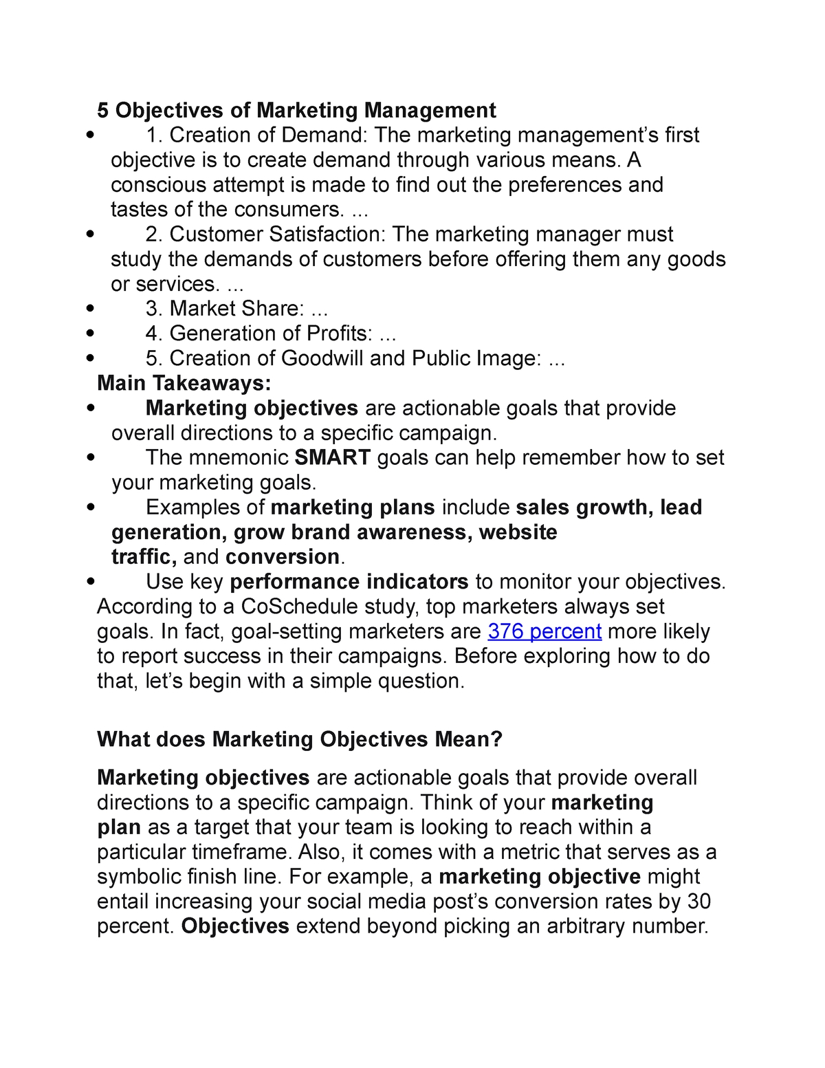 objectives of marketing essay