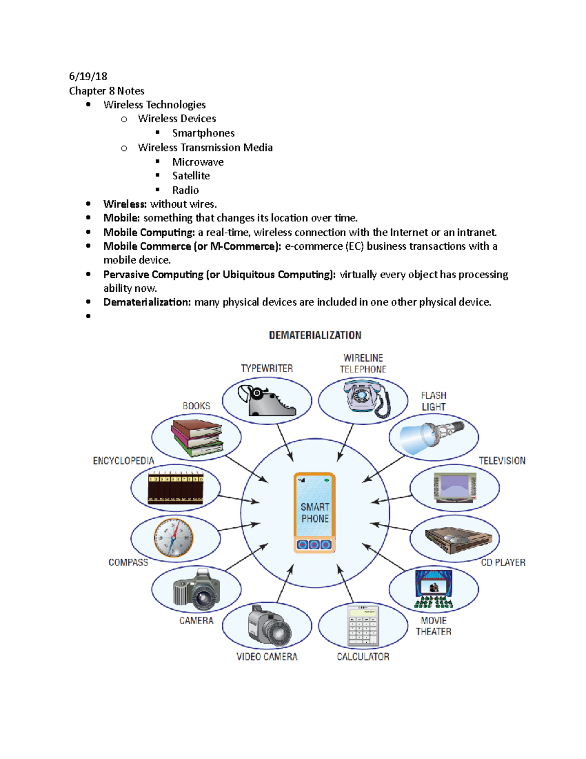 Chapter 8 Notes - 6/19/18 Chapter 8 Notes Wireless Technologies O ...