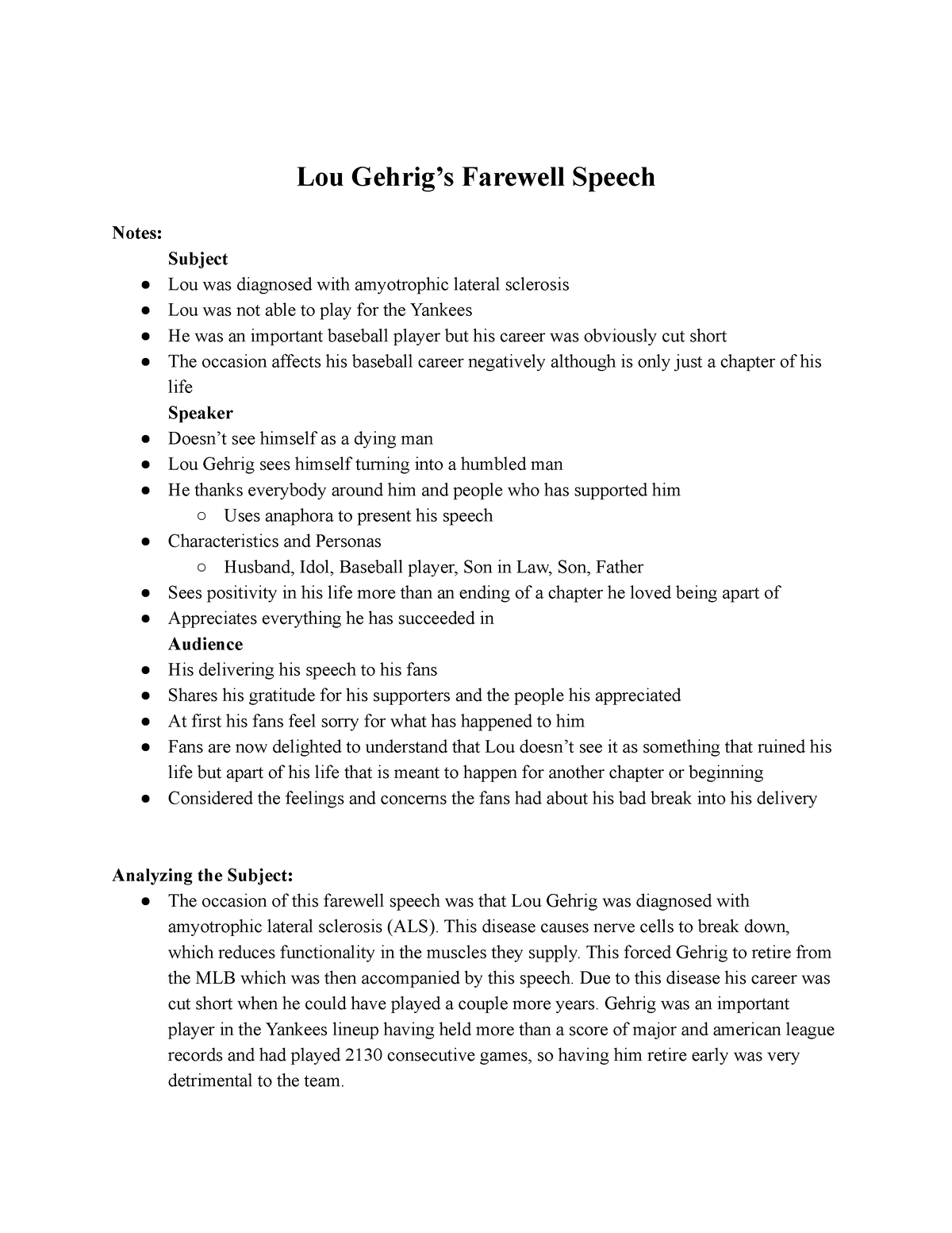 Lou Gehrig Farewell Speech Transcript