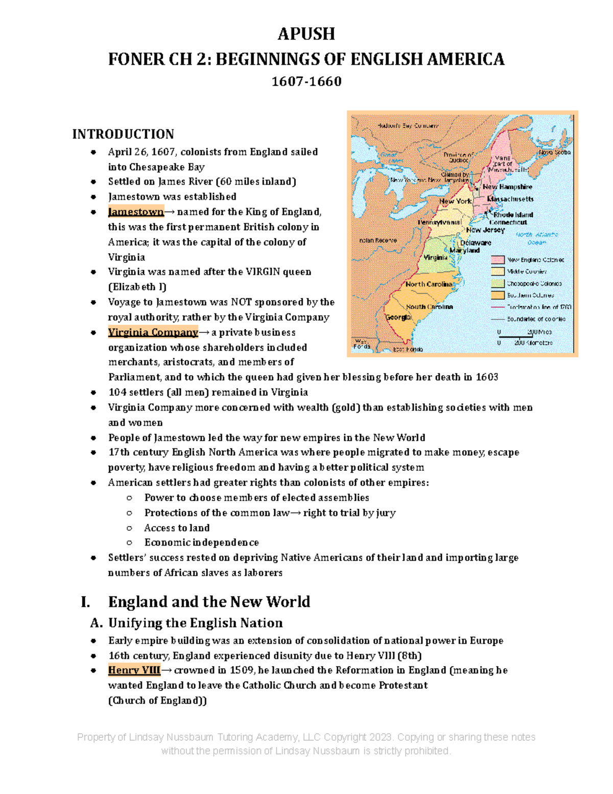 Apush Ch 2 Parts 1 & 2 Notes APUSH FONER CH 2 BEGINNINGS OF ENGLISH