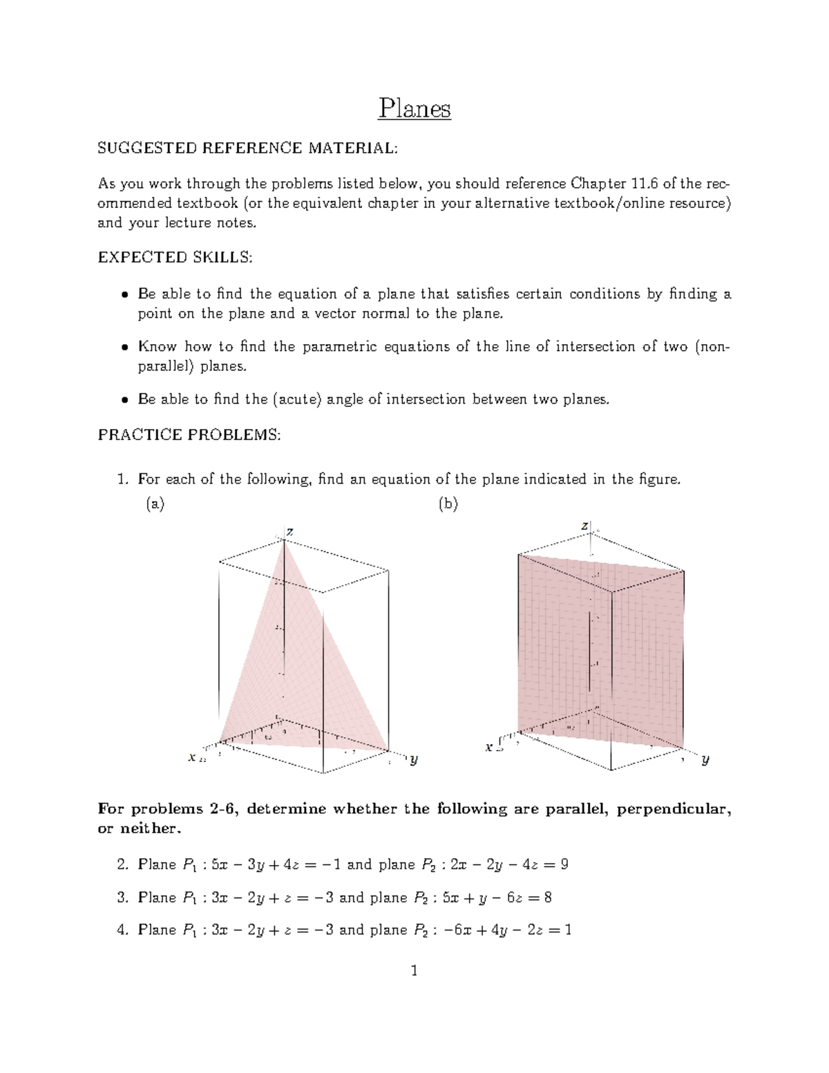 Homework 11 - Planes SUGGESTED REFERENCE MATERIAL: As you work through ...