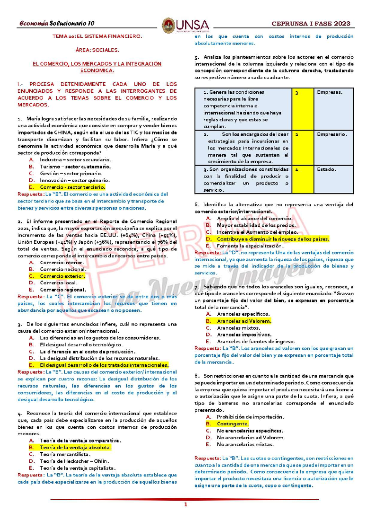 5. Practica N° 10 Solucionario Geografía Y Economía - Ceprunsa I FASE ...