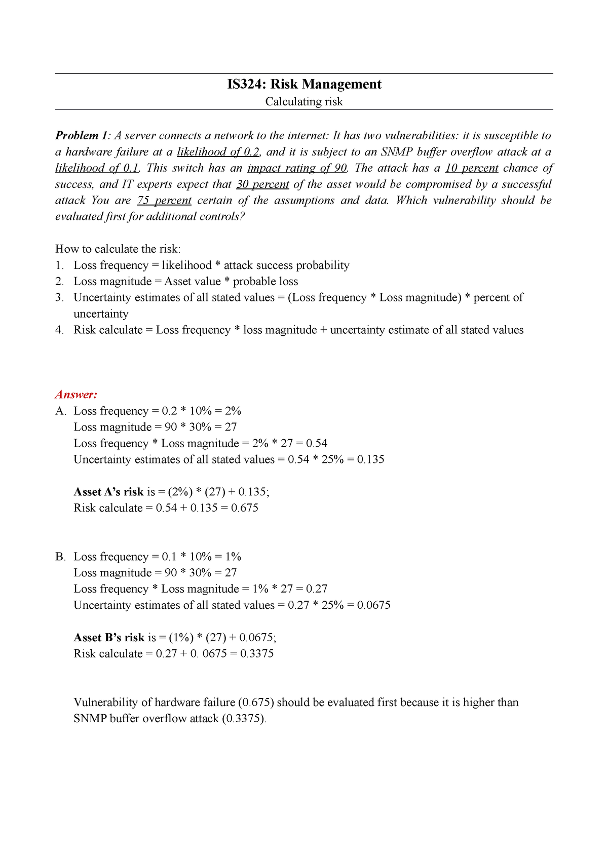 chapter 5 case study calculated risks