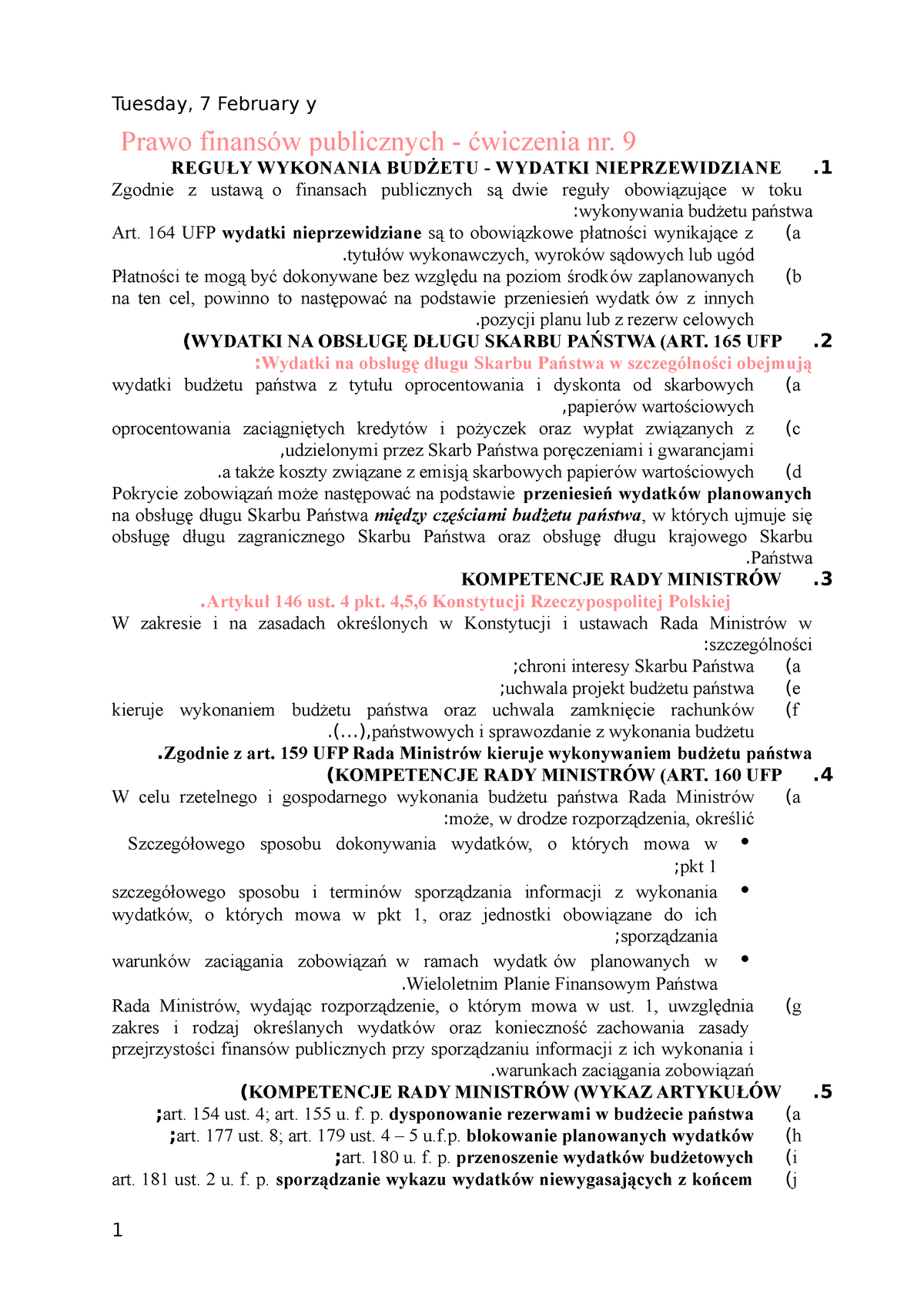 Ćwiczenia Nr999 Prawo Finansów Publicznych ćwiczenia Nr 9 ReguŁy Wykonania BudŻetu 7459