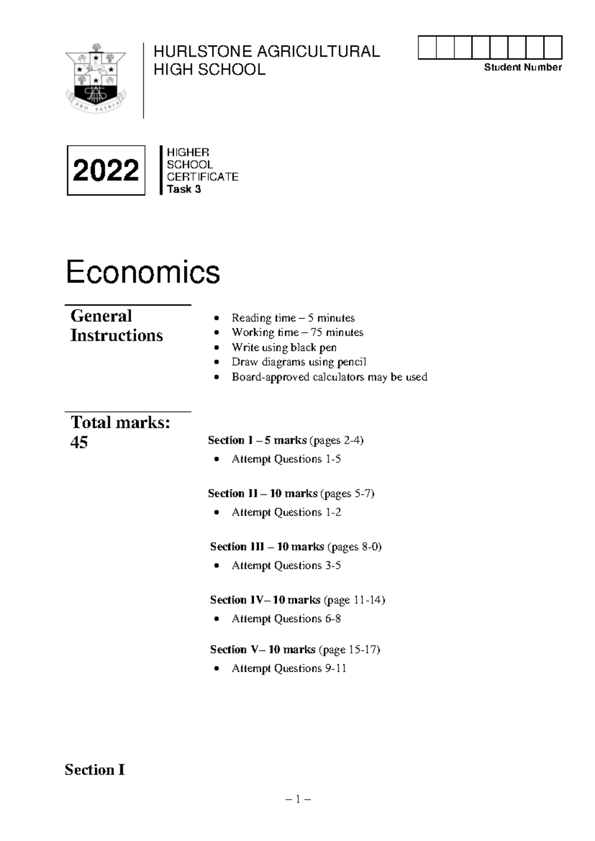 Past paper 2022 task 3 hahs - Student Number Economics General ...