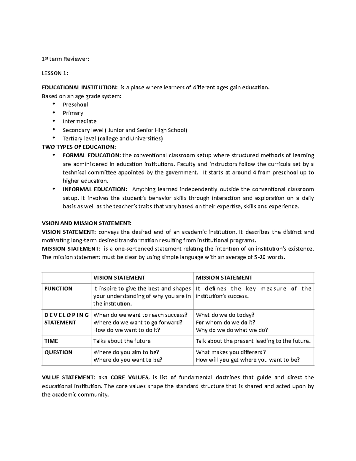 Lesson 1-4 Study Guide - 1 st term Reviewer: LESSON 1: EDUCATIONAL ...