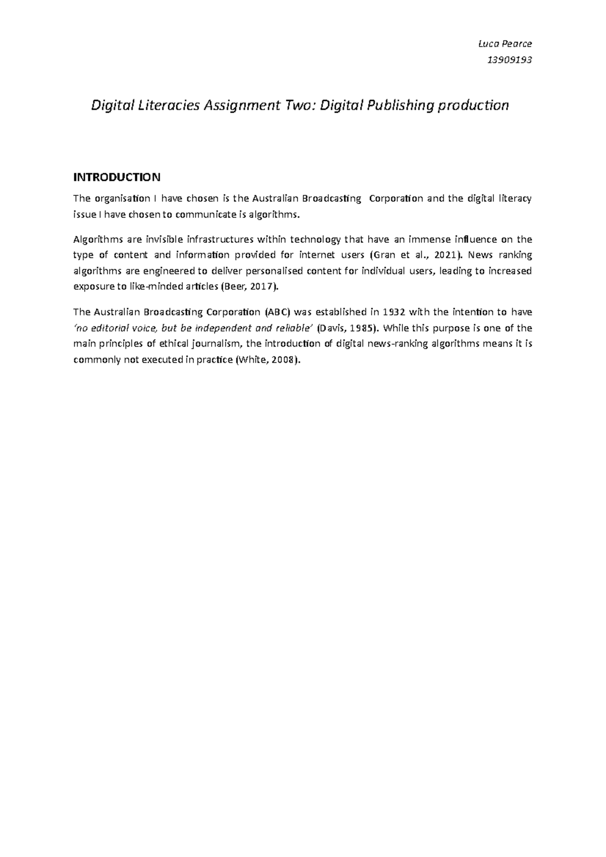 Assignment Two Digital Publishing production Template - 13909193 ...
