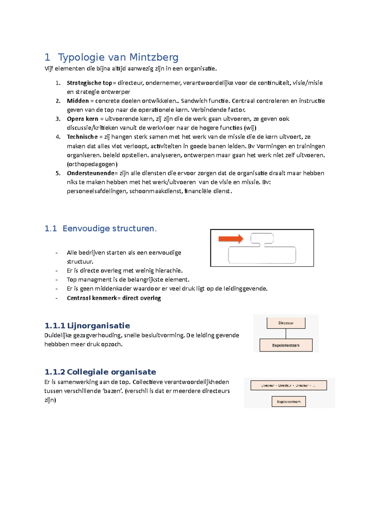 Samenvatting Organisatiestructuren - 1 Typologie Van Mintzberg Vijf ...