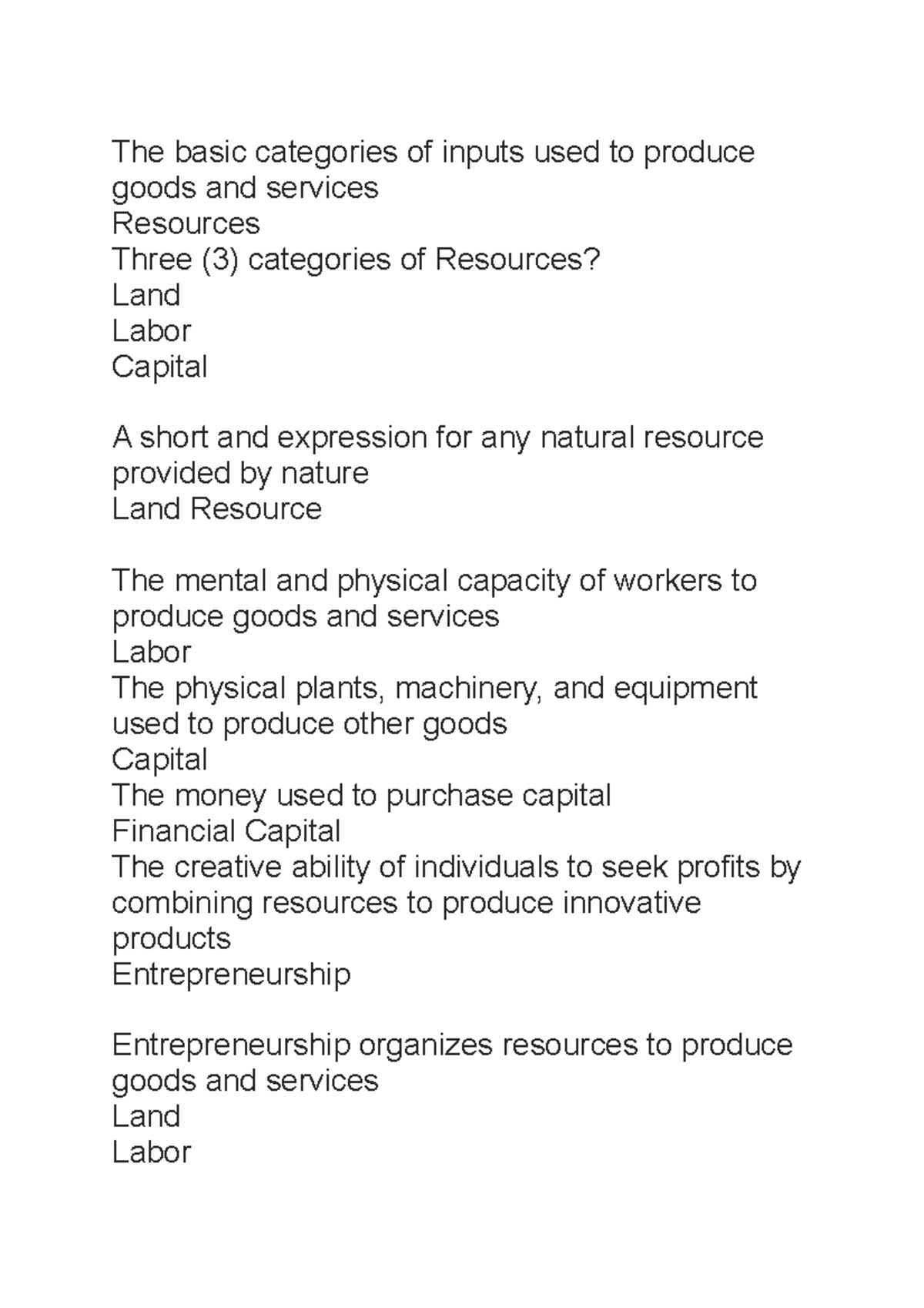 Basic Micro Economics 220909 113104 The basic categories of inputs used to produce goods and