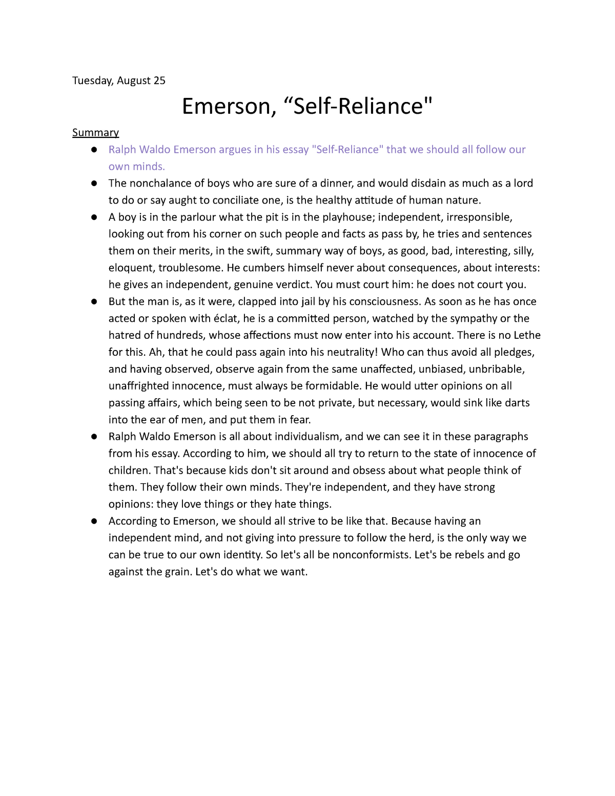 emerson self reliance essay summary