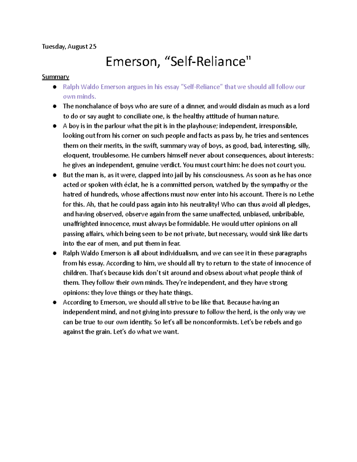 ralph waldo emerson essay self reliance summary