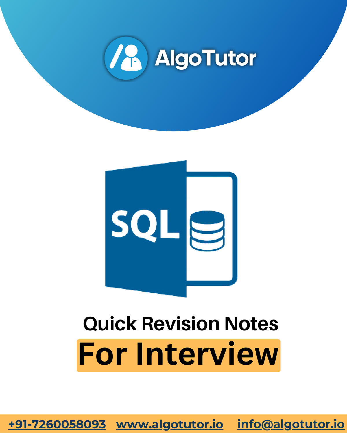 SQL Quick Revision Notes For Inter View - +91-7260058093 algotutor info ...