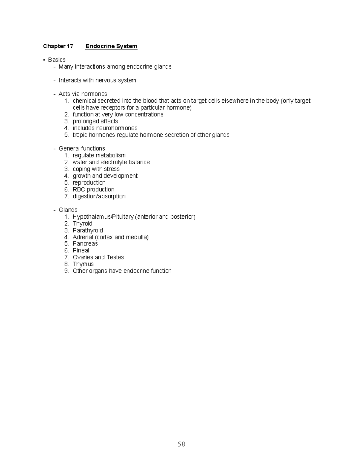 The Endocrine System Notes - 58 Chapter 17 Endocrine System Basics Many ...