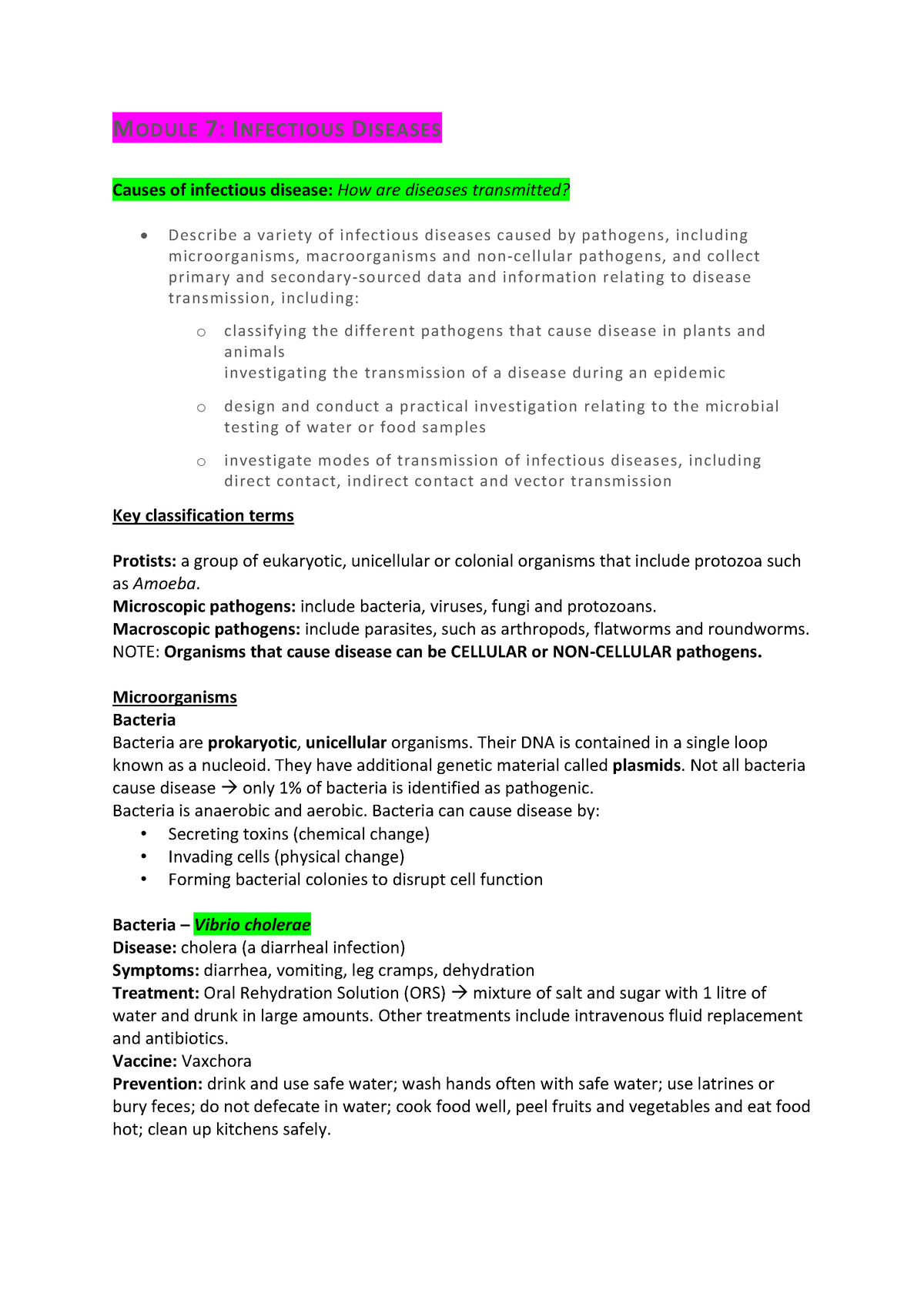 Bio Module 7 Infectious diseases - MODULE 7: INFECTIOUS DISEASES Causes ...