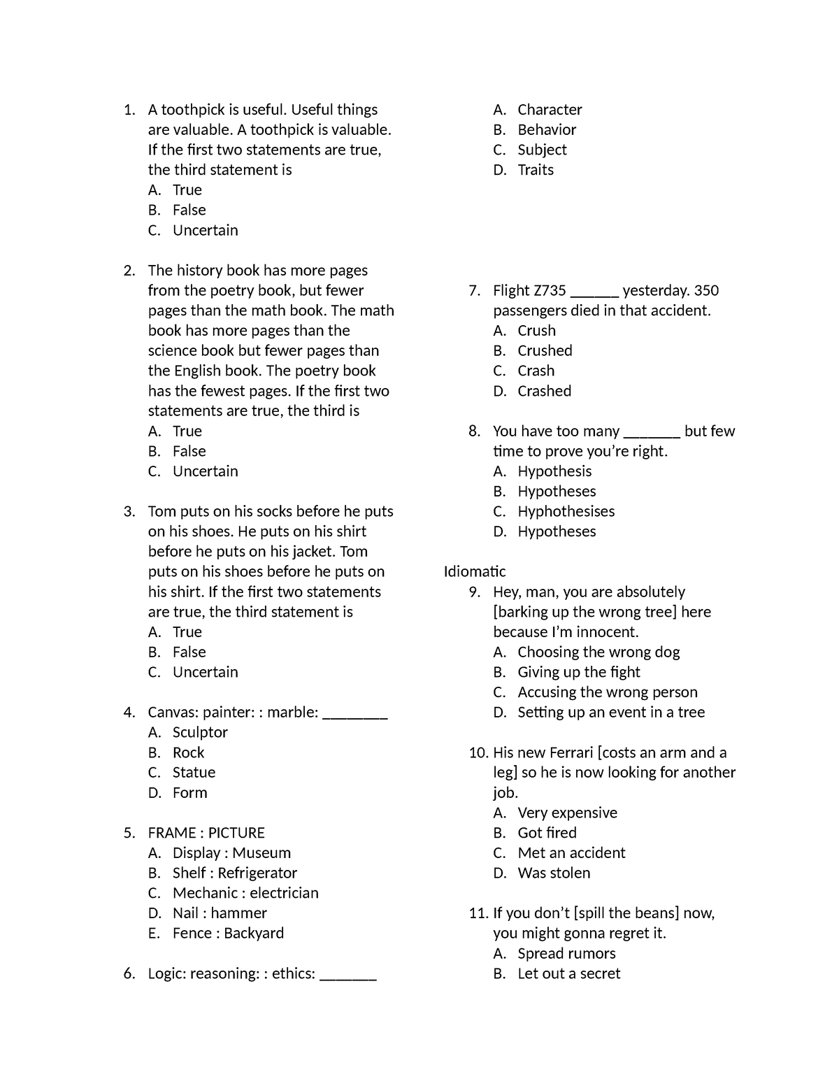 Civil Service exam Reviewer - 1. A toothpick is useful. Useful things ...