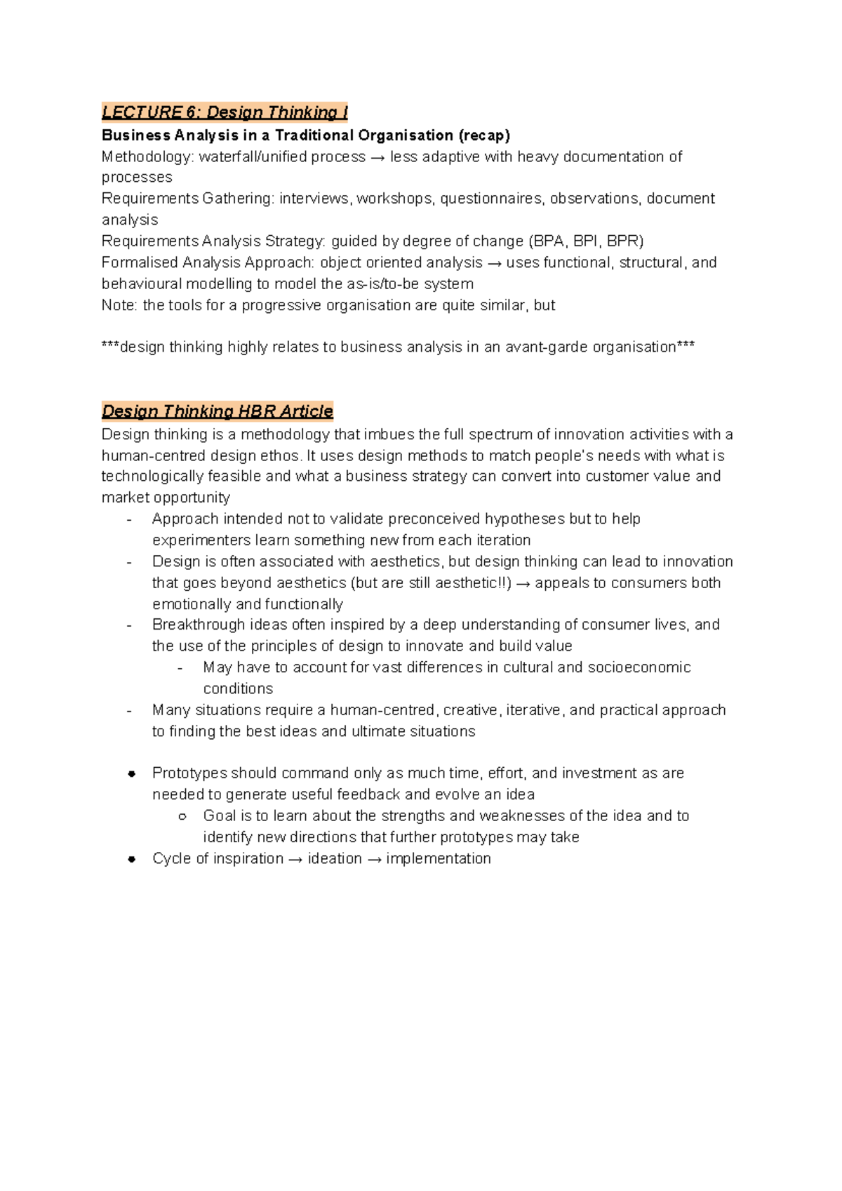 Design Thinking - Lecture notes 1 - LECTURE 6: Design Thinking I ...
