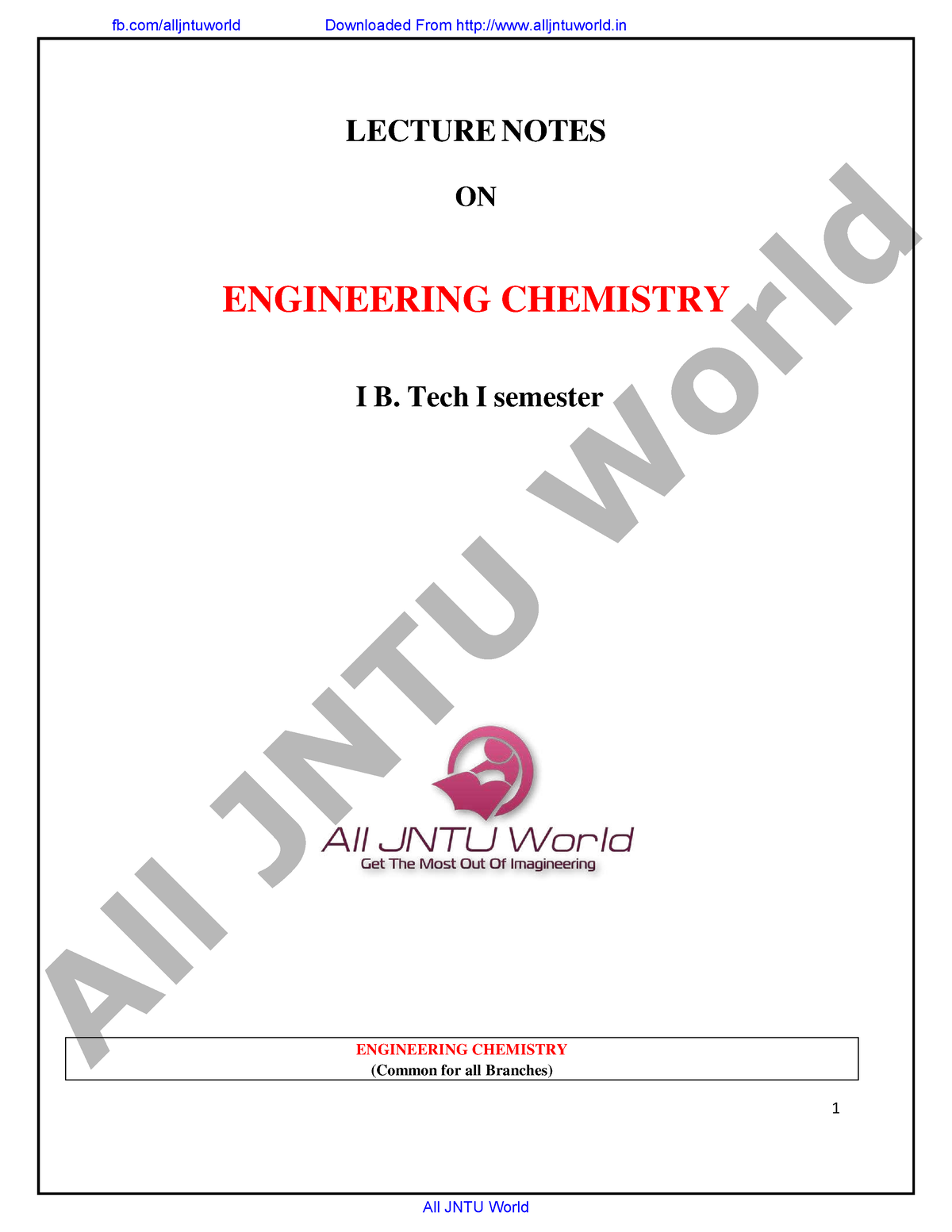 Lecture Notes ON Engineering Chemistry I - 1 LECTURE NOTES ON ...