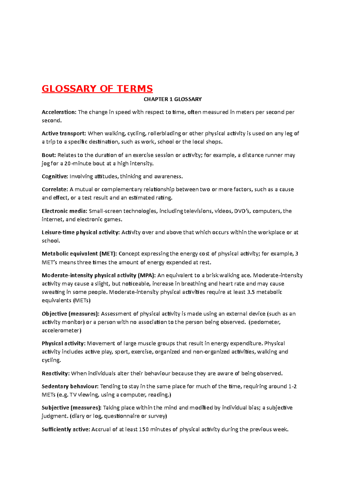 Glossary OF Terms for both unit 3 and 4 - GLOSSARY OF TERMS CHAPTER 1 ...
