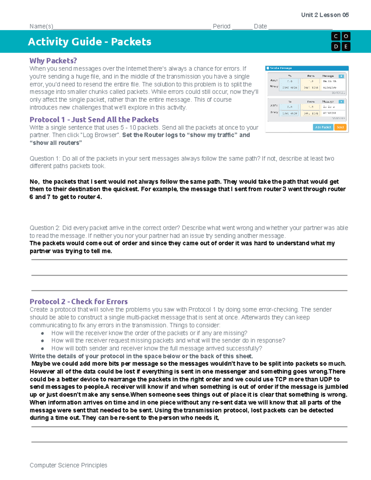 Copy of Unit 2 Lesson 5 - Activity Guide - Packets - Unit 2 Lesson 05 ...