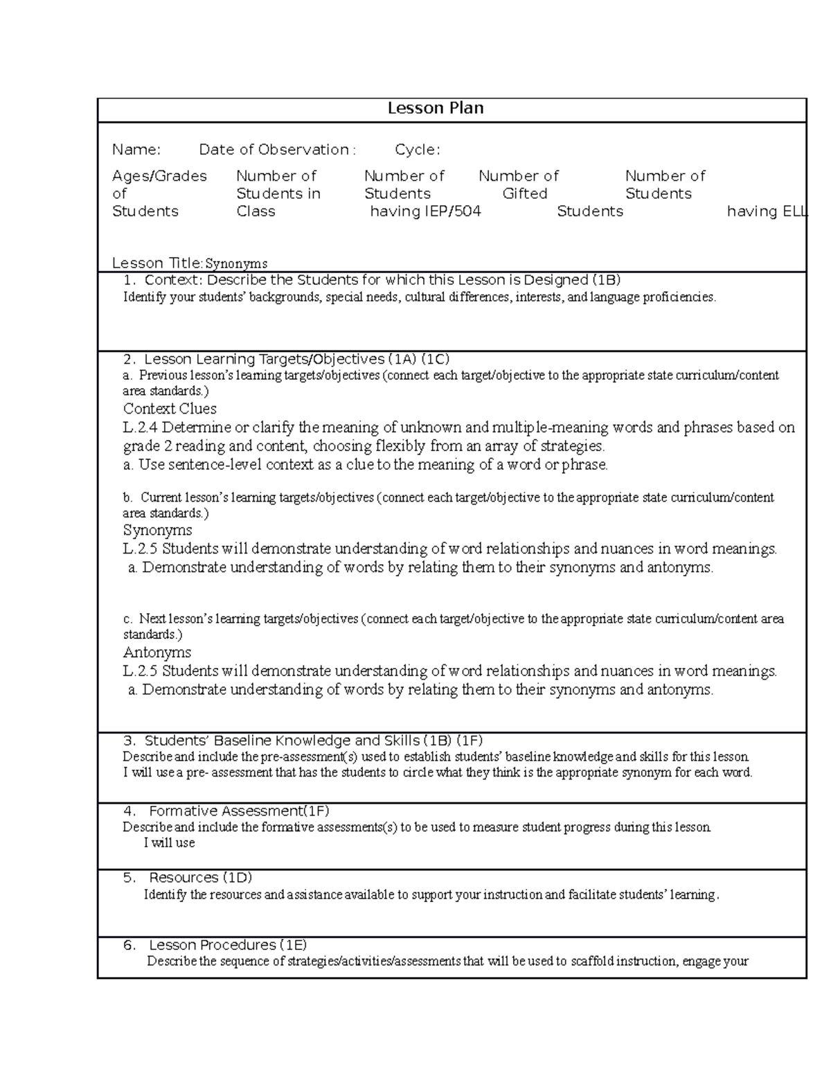 Identifying a Synonym Lesson Plan