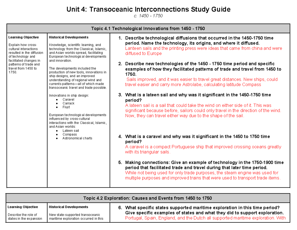 Unit 4 Study Guide - Unit 4: Transoceanic Interconnections Study Guide ...