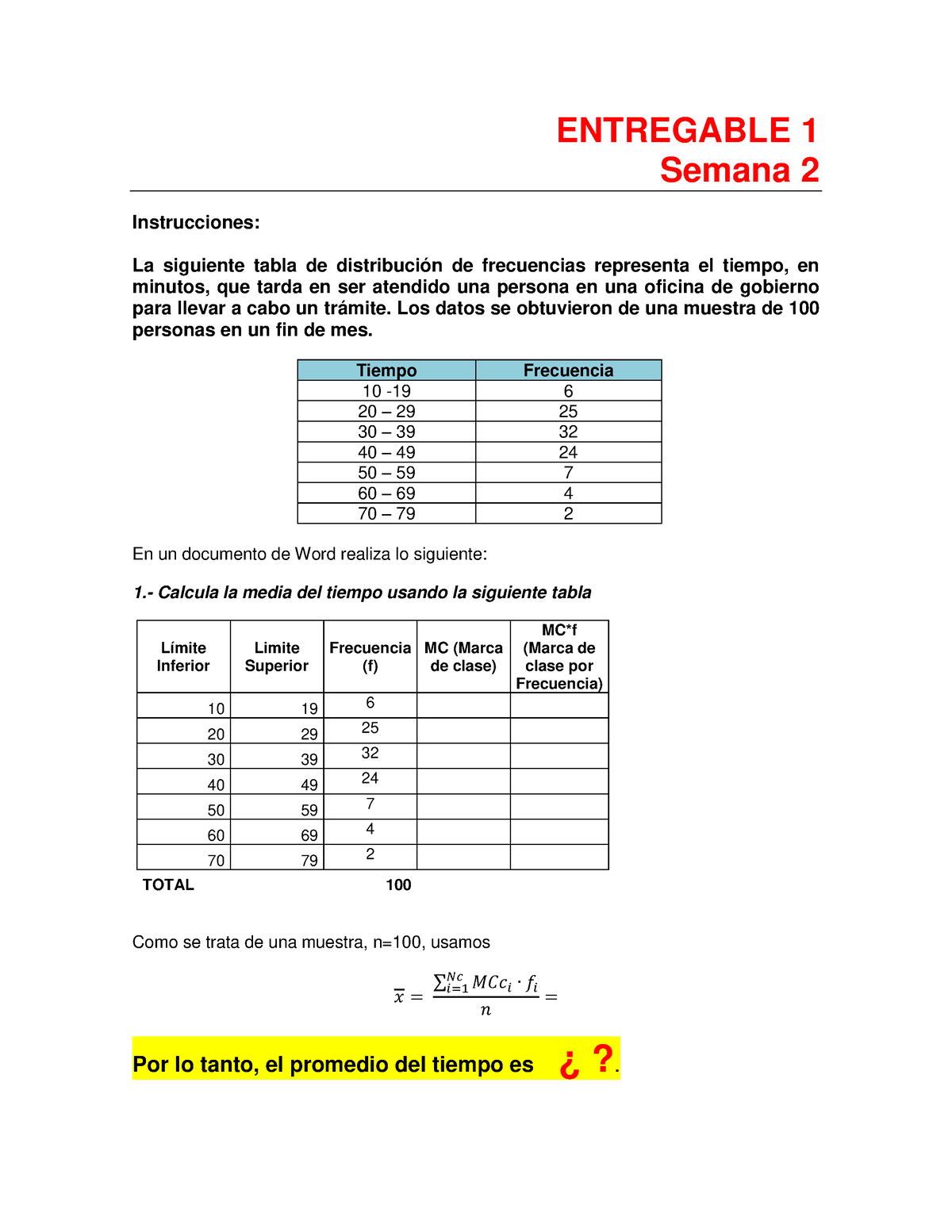 Entregable 1 Estadisticas Entregable 1 Semana 2 Instrucciones La Siguiente Tabla De 9276