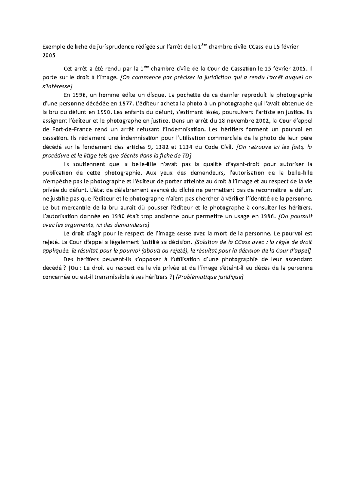 Exemple De Fiche De Jurisprudence TD N°2 - Exemple De Fiche De ...