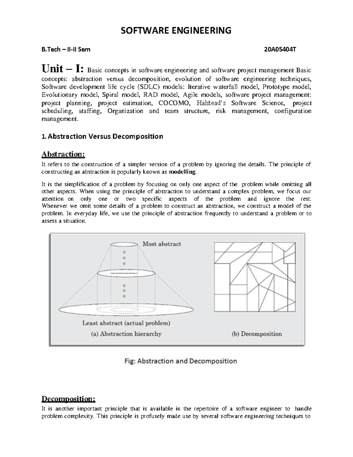 Se 1 && 2 material - SOFTWARE ENGINEERING B – II-II Sem 20 A05404T Unit ...