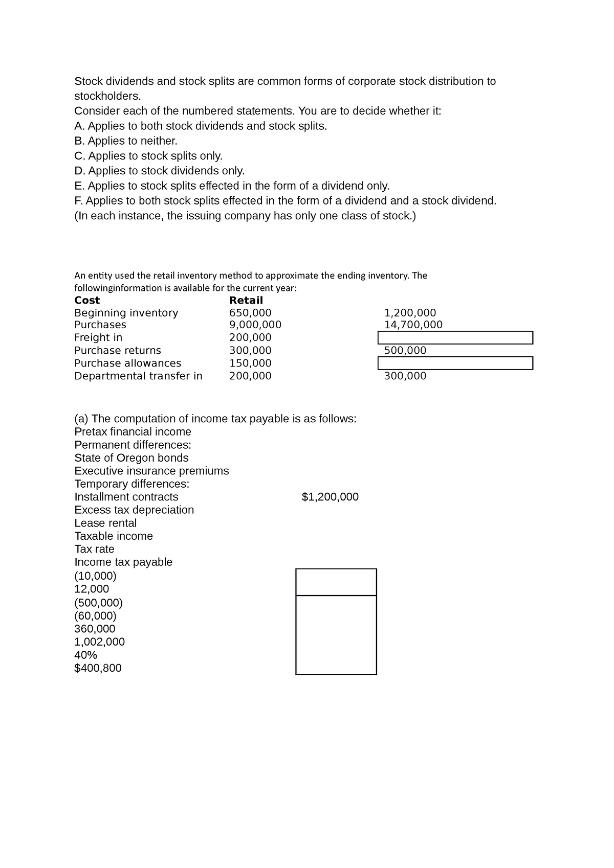 Assignment 1 - Copy - Stock dividends and stock splits are common forms ...