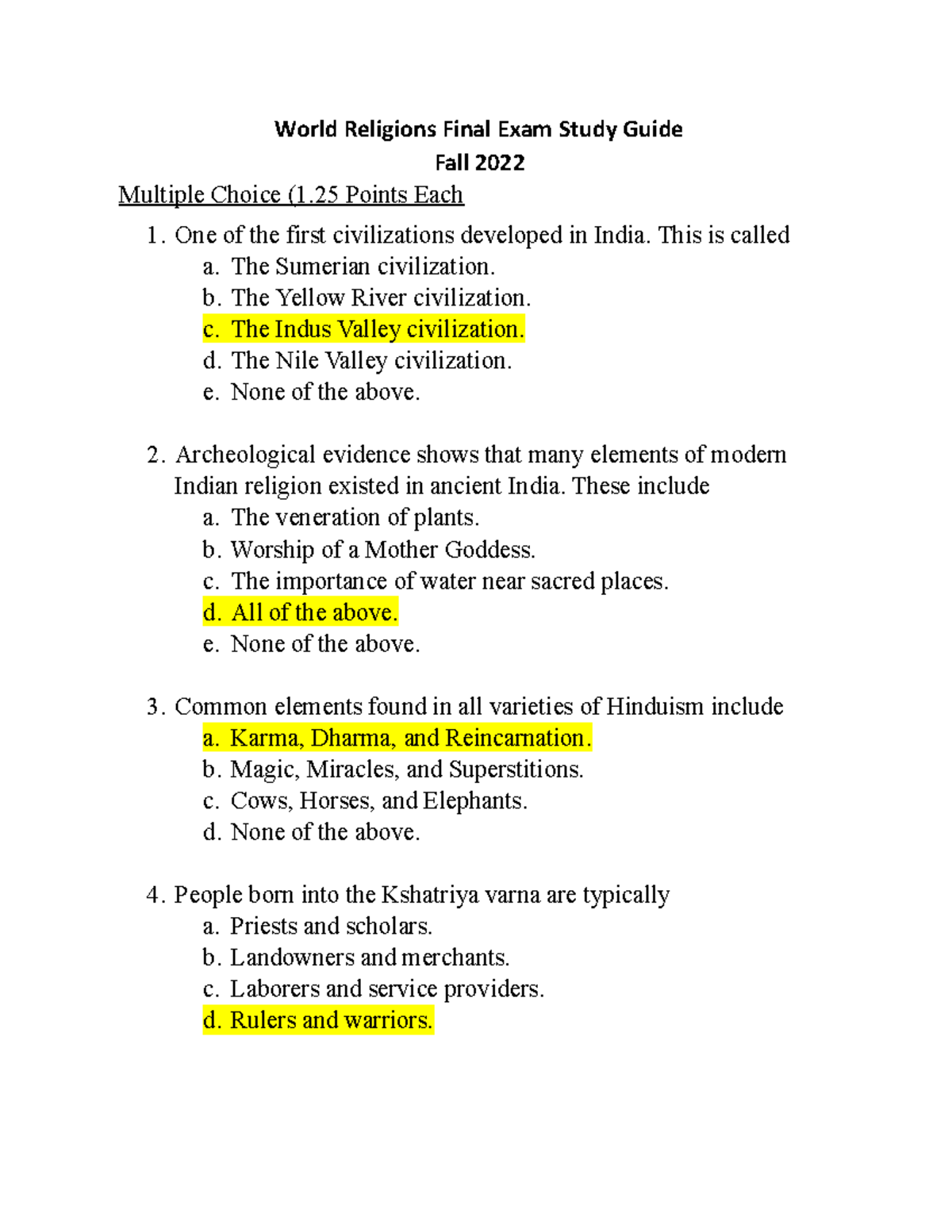 World Religions Final Study Guide - World Religions Final Exam Study ...