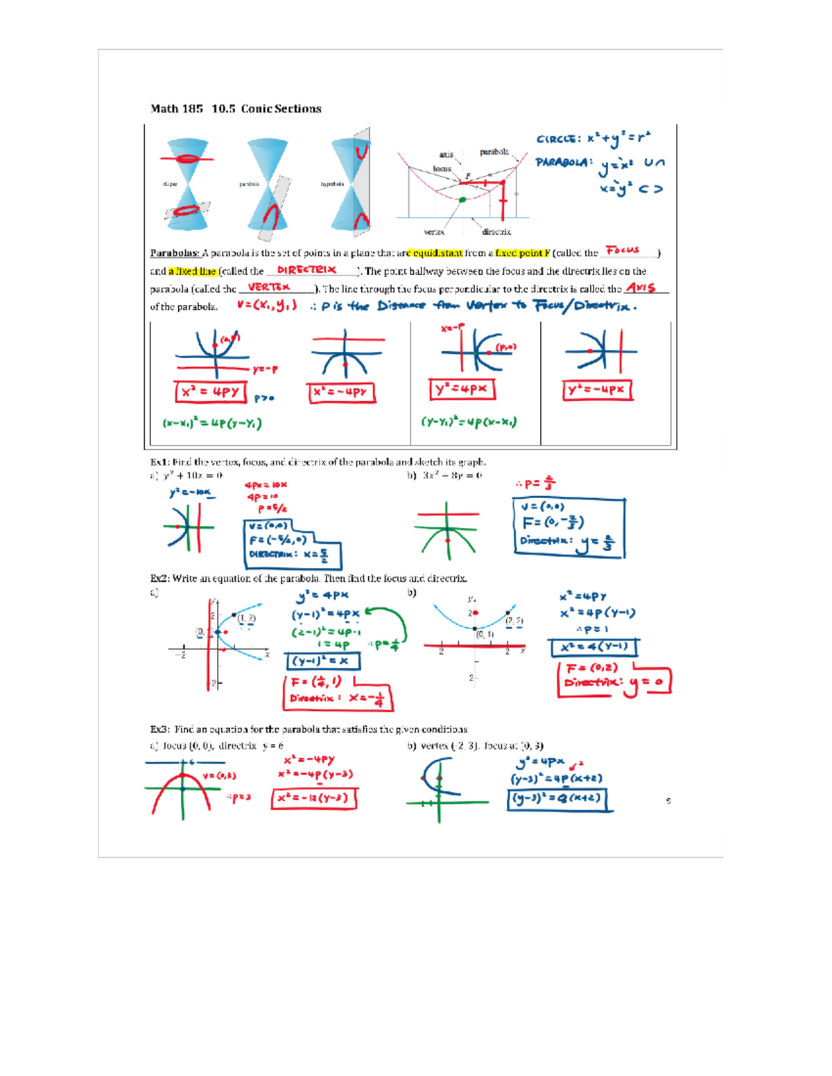 10.5 One Note - Sect. 10.5 Conic sections - MATH 185 - Studocu