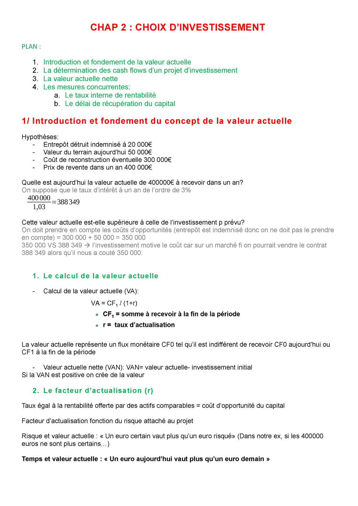 CHAP 2 Choix D'invest - CHAP 2 : CHOIX D’INVESTISSEMENT PLAN : 1 ...