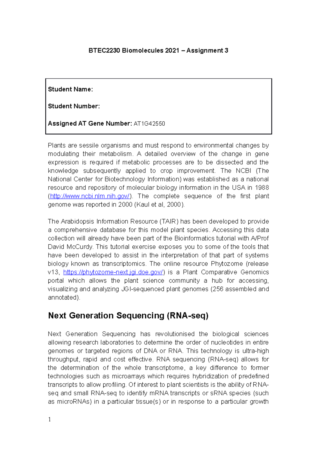 BTEC2230 Biomolecules 2021 - Assignment 3 - BTEC2230 - UoN - Studocu