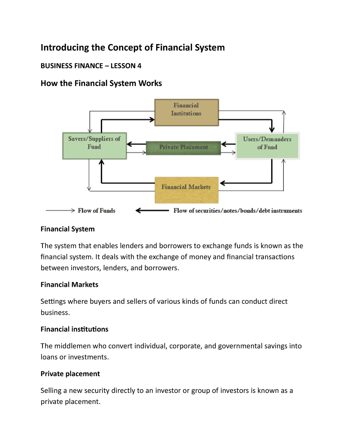 Business Finance - 4 - Introducing The Concept Of Financial System ...