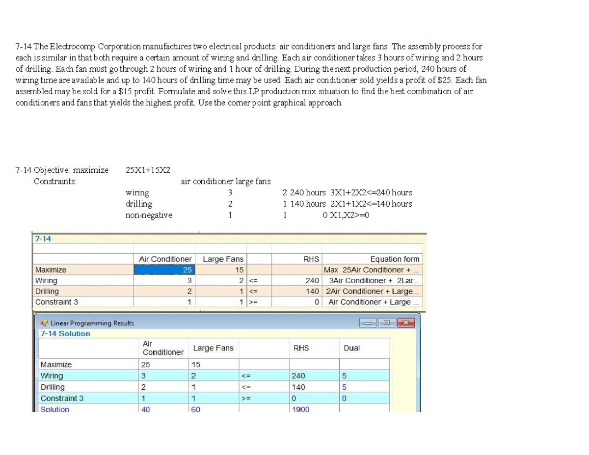Quanti 3 7 14 Objective Maximize 25X1 15X Constraints Air 