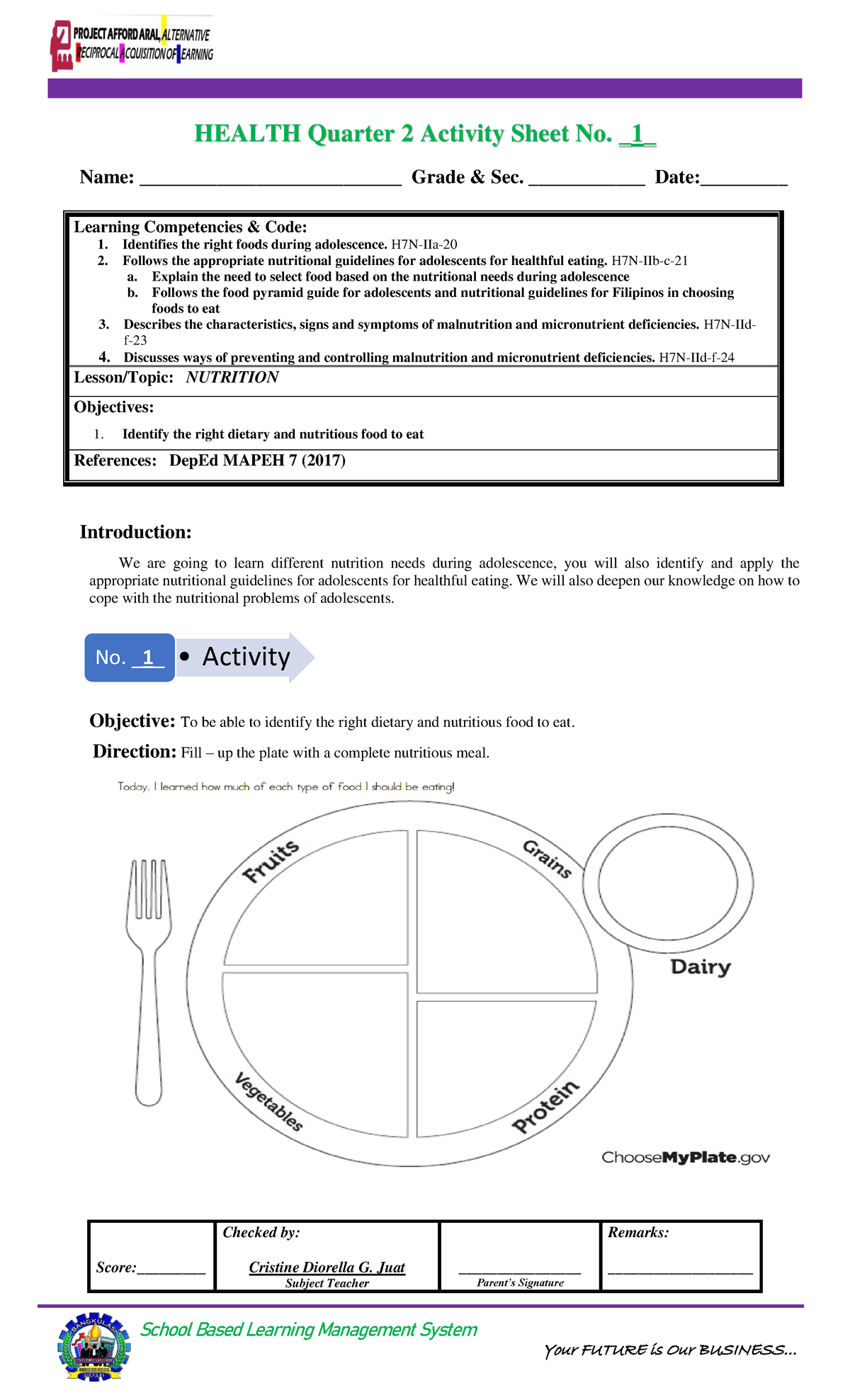 Mapeh Activity Sheets - School Based Learning Management System Your ...