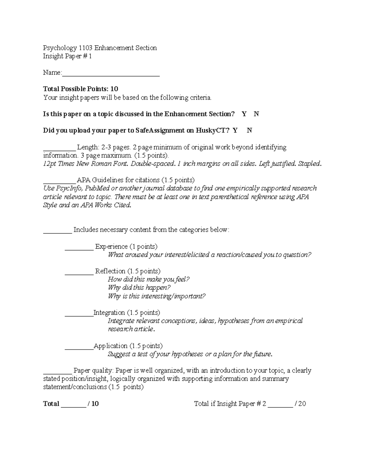 psychology extended essay rubric