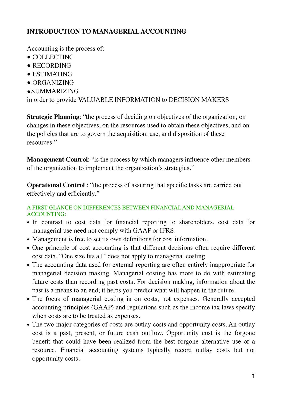 Managerial Accounting - INTRODUCTION TO MANAGERIAL ACCOUNTING ...