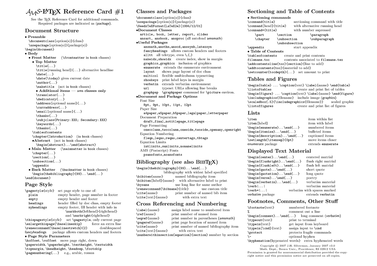 La Te XRef Card - report writing - AMS-LATEX Reference Card See the TEX ...